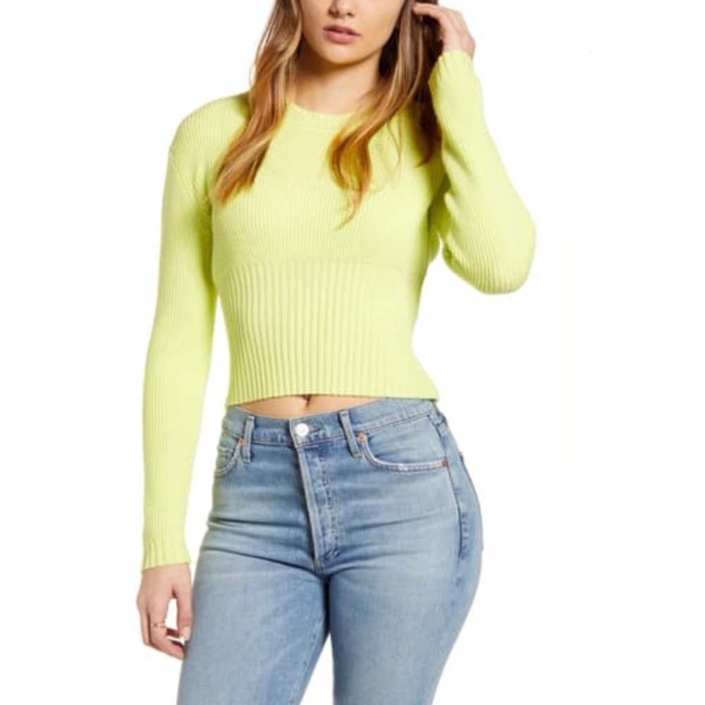4SI3NNA Neon Ribbed Crop Crewneck Sweater
